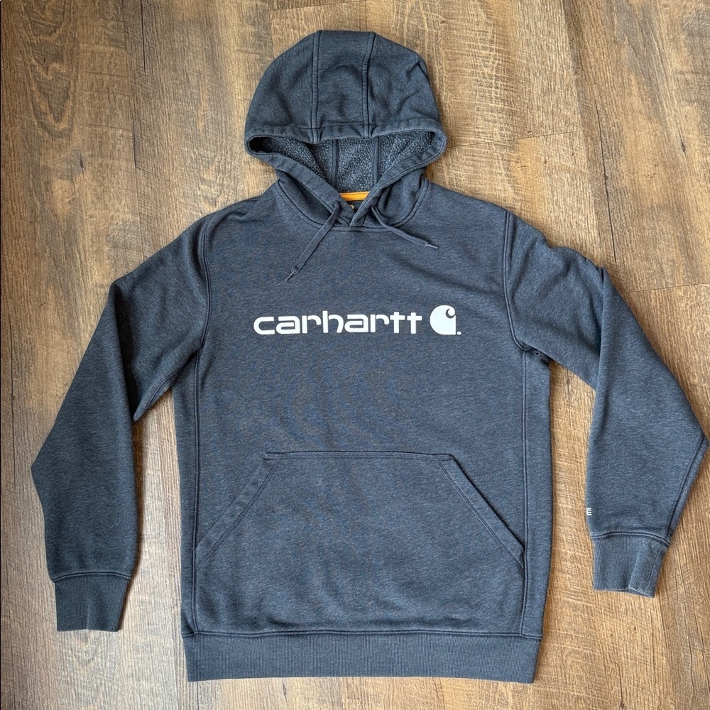 Carhartt Dark Gray Pullover Hoodie with White Logo Size Medium